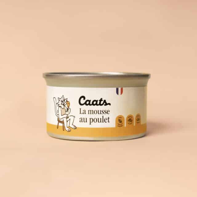 Boite d'une mousse au poulet pour chat
