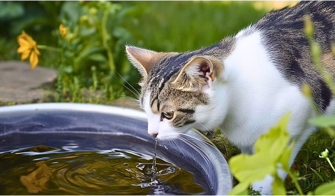 chat qui boit beaucoup d'eau
