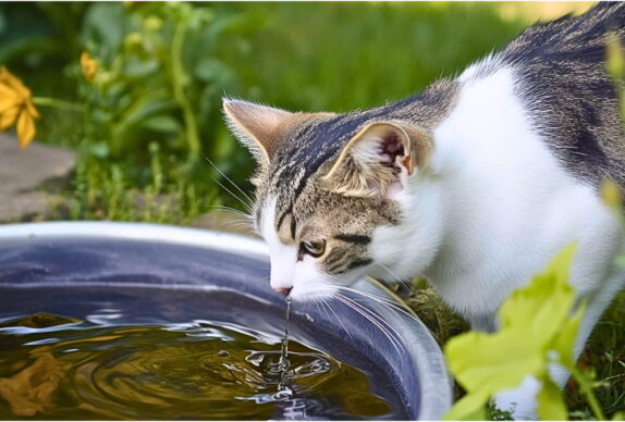 chat qui boit beaucoup d'eau