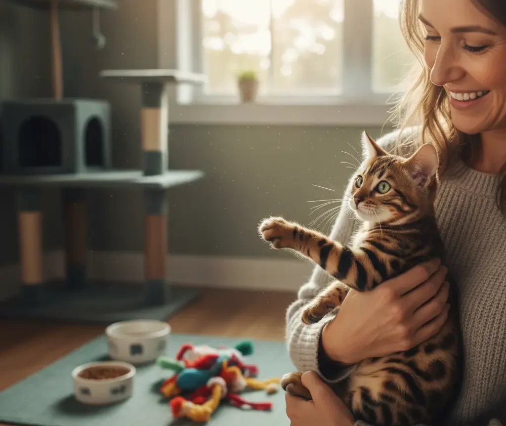 un chaton bengal qui vient d'être adopté