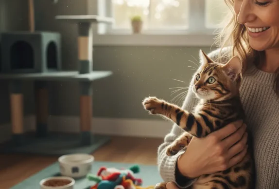 un chaton bengal qui vient d'être adopté