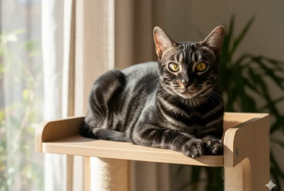 bengal noir à la robe mélanistique sur un arbre à chat