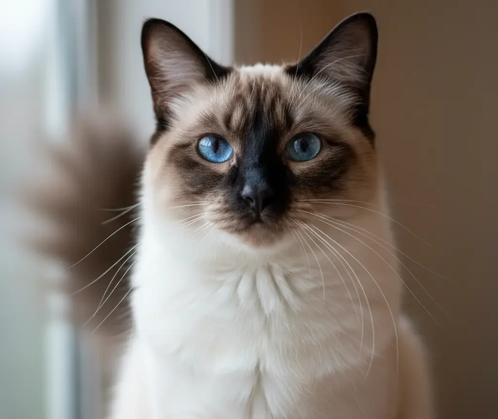Chat Balinais adulte au poil long avec des yeux bleus en amande
