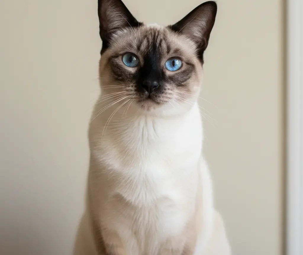 Chat Siamois blanc adulte aux yeux bleus