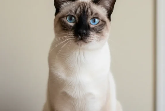 Chat Siamois blanc adulte aux yeux bleus